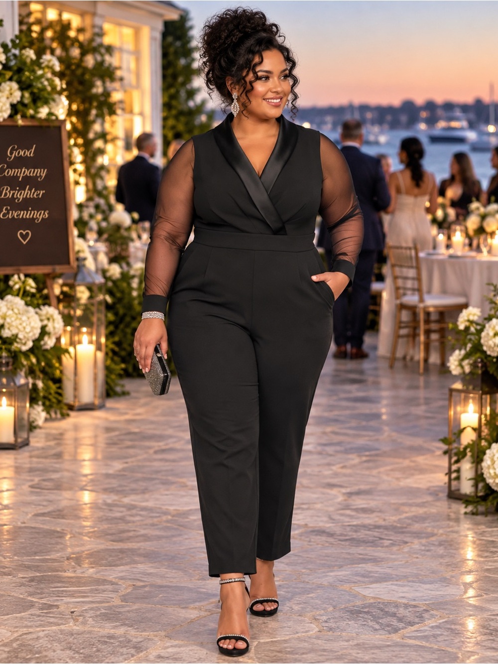 Jessica Howard 20W Black Shawl Collar Illusion Sleeve Dressy Jumpsuit NWT